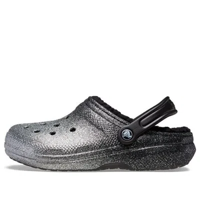 Crocs Classic Glitter Lined Clogs 'black Silver'