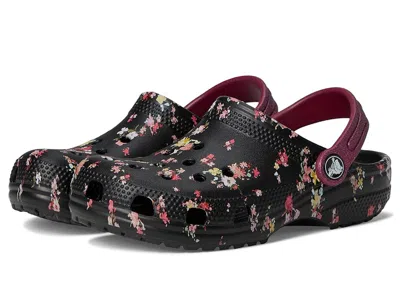 Crocs Classic Graphic Clogs (little Kid/big Kid) Kid's Shoes Black/multi Ditsy Floral : 4 Big Kid M, Synth