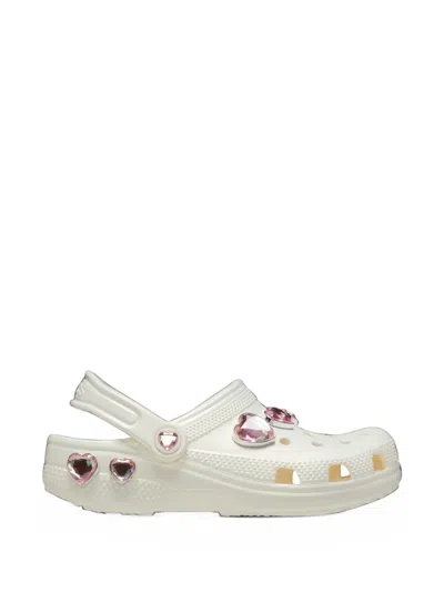 Crocs Kids' Classic Iridescent Heart-charm Clogs In White