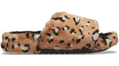 Crocs Classic Leopard Fur Slide In Leopard/black
