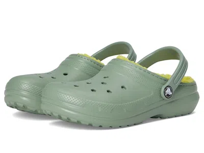 Crocs Classic Lined Clog (little Kid/big Kid) Kid's Shoes Moss : 12 Little Kid M, Synthetic In Green