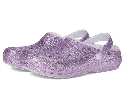 Crocs Classic Lined Glitter Clog (toddler) Kid's Shoes Purple Moon : 4 Toddler M, Synthetic In Pink