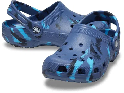 Crocs Classic Marbled Tie-dye Clogs (little Kid/big Kid) Kids Shoes Navy/multi : 1 Little Kid M In Blue