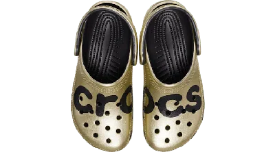 Crocs Classic Metallic Logo Clog In Gold Metallic