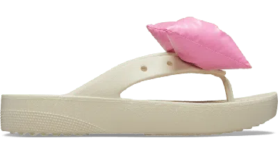 Crocs Classic Platform Bow Flip In Bone