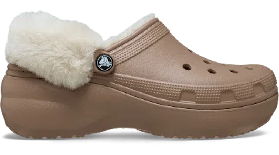 Crocs Classic Platform Fuzz Lined Clog In Brown