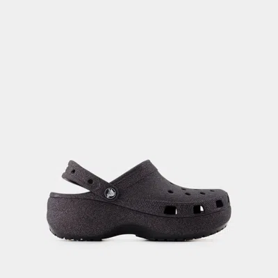 Crocs Classic Platform Glitter Sandals In 黑色
