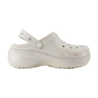 Crocs Classic Platform Glitter Sandals In Gray