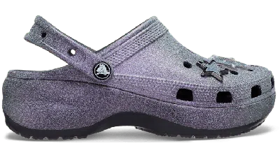 Crocs Classic Platform Iridescent Glitter Embellished Clog In Black