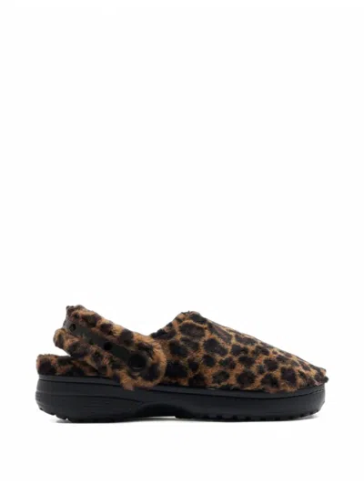 Crocs Classic Unfurgettable Leopard-print Faux-fur Mules In Black
