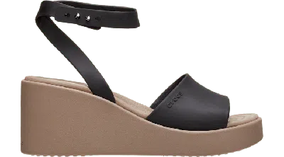 Crocs Brooklyn Ankle Strap Wedge In Black/mushroom
