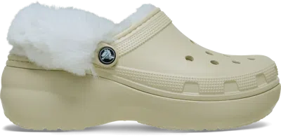 Crocs | Women | Classic Platform Fuzz Lined | Clogs | Bone | 8 In Brown