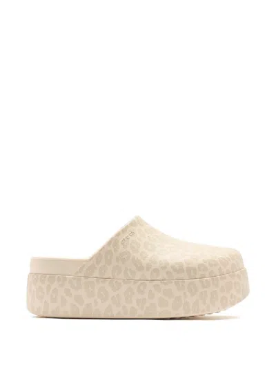 Crocs Dylan Leopard Platform Slides In Neutral