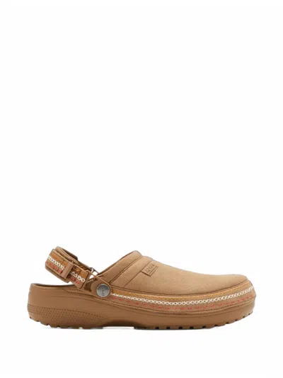 Crocs Embroidered Slingback Mules In Brown