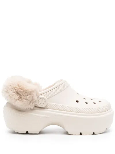 Crocs Faux-fur Platform Clogs In Neutral
