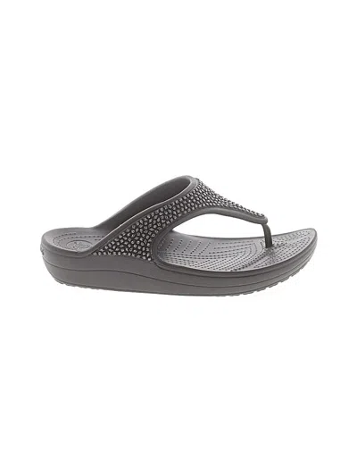 Pre-owned Crocs Flip Flops In Gray