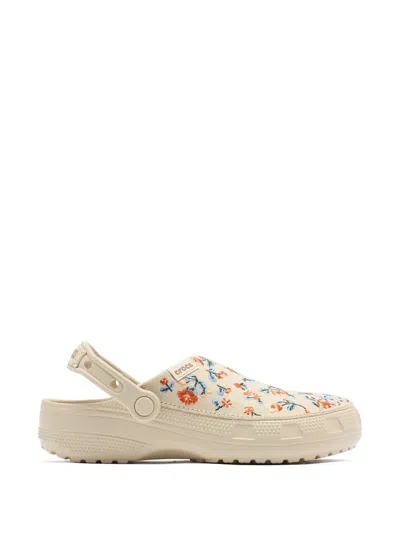 Crocs Floral Print Slides In Neutral