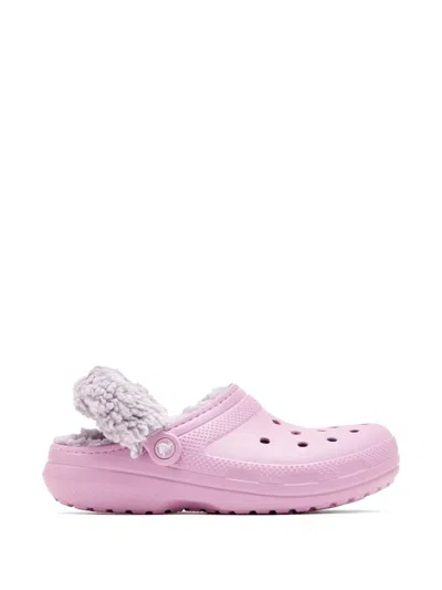 Crocs Furry Trim Slides In Pink