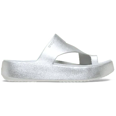 Crocs Getaway Metallic Platform Toe Loop In Silver