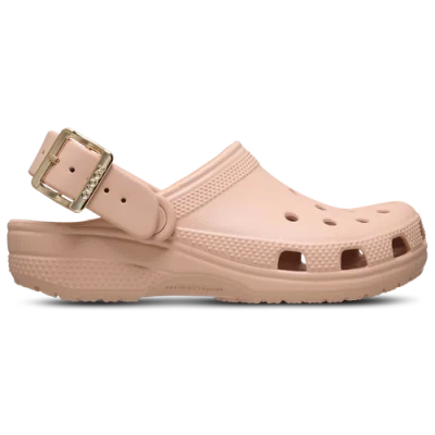 Crocs Kids' Girls Classic Metallic Buckle Clogs In Nude