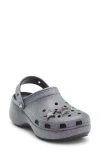 Crocs Iridescent Glitter Platform Clog In Gray