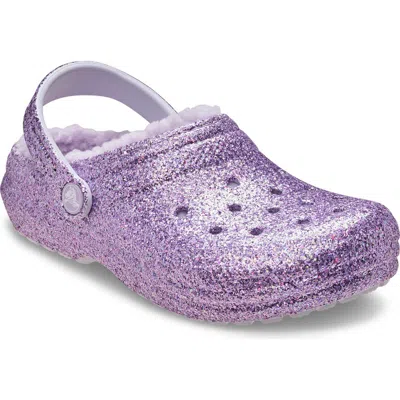 Crocs Kids' Classic Glitter Fleece Lined Clogs In Purple Moon