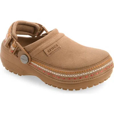 Crocs Kids' Crafted Faux Suede Stitch Clog In Brown