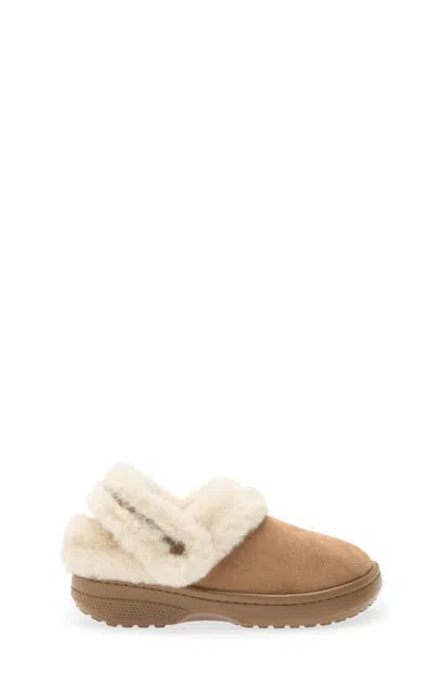 Crocs Kids' Faux Suede Clog With Faux Fur Cuff In Neutral