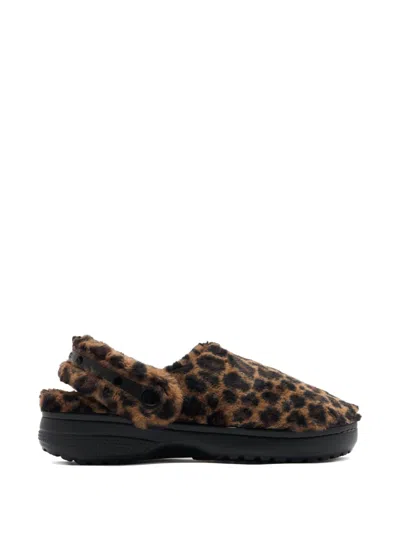 Crocs Leopard Furry Slippers In Brown