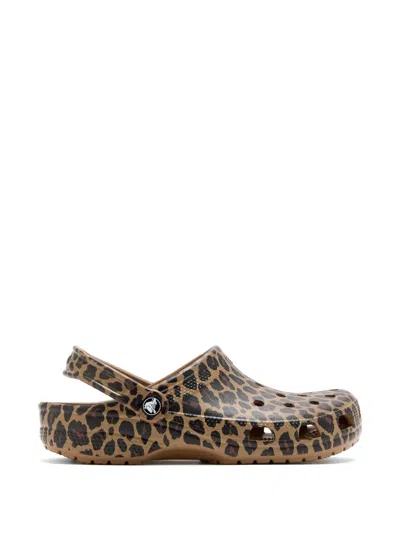 Crocs Leopard Print Slides In Brown