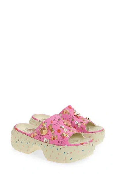 Crocs Line Friends Stomp Slide Sandal In Bone/pink Multi