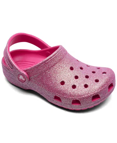Crocs Babies' Little Girls Classic Glitter Clogs From Finish Line In Pink