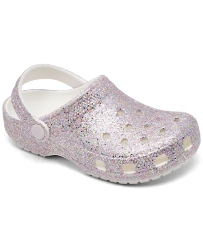 Crocs Kids' Little Girls Glitter Classic Clogs From Finish Line In White