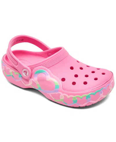 Crocs Kids' Little Girls Heart Lights Light-up Clogs From Finish Line In Pink