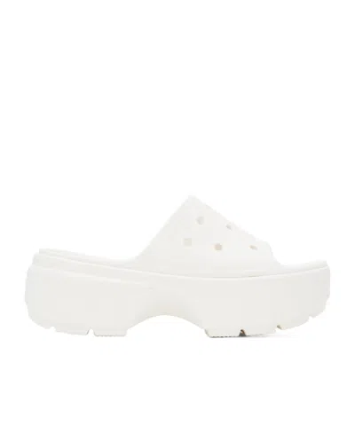 Crocs Logo Embossed Slippers In White