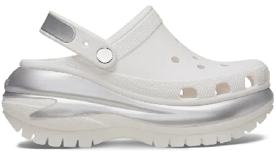 Crocs Mega Crush Metallic Clog In White/silver