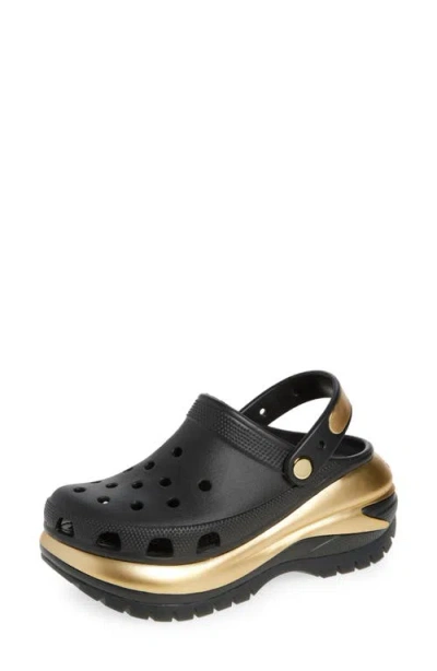 Crocs Mega Crush Metallic Detail Clog In Black/gold