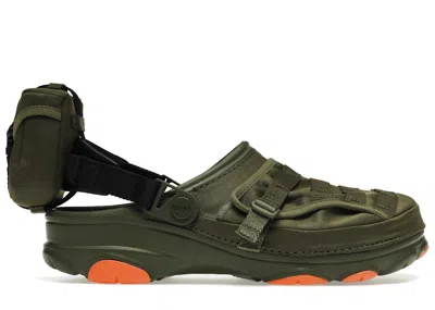 Pre-owned Crocs Men's  Bespoke Classic Allterrain Beams Military Sneakers In Olive/black/orange