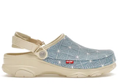 Pre-owned Crocs Men's  Classic Allterrain Clog Levi's Sashiko Light Wash Sneakers In Bone/blue