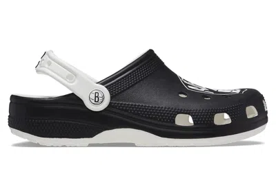 Pre-owned Crocs Men's  Classic Clog Nba Brooklyn Nets Sneakers In White/black
