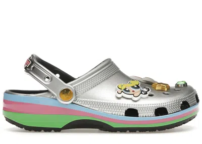 Pre-owned Crocs Men's  Classic Clog The Powerpuff Girls Sneakers In Metallic Silver/green/pink In Multi