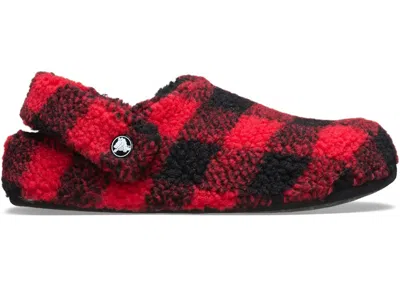 Pre-owned Crocs Men's  Classic Cozzzy Slipper Buffalo Check Red Sneakers In Varsity Red/black