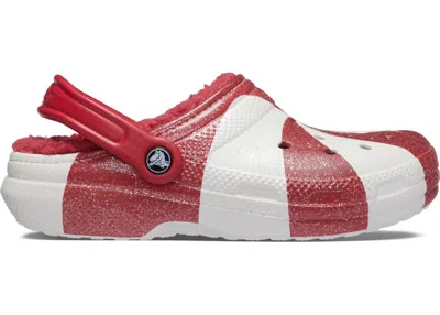 Pre-owned Crocs Men's  Classic Lined Clog Holiday Peppermint Sneakers In White/red