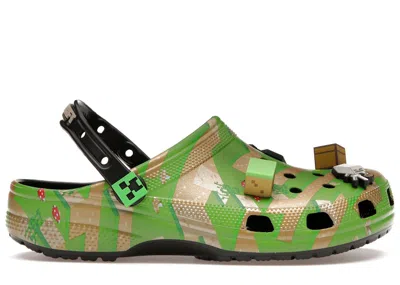 Pre-owned Crocs Men's  Elevated Clog Minecraft Grass Block Sneakers In Green