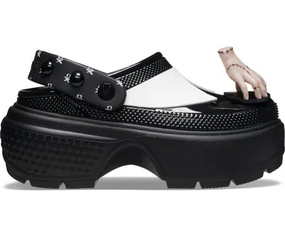 Pre-owned Crocs Men's  Stomp Clog Wednesday Addams Sneakers In Black/white In Multi