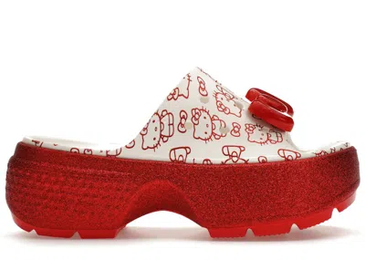 Pre-owned Crocs Men's  Stomp Slide Hello Kitty 50th Anniversary Glitter Sneakers In White/red In Multi