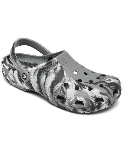 Crocs Men's Marbled Classic Clogs From Finish Line In White,gray