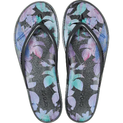 Crocs Miami Round Toe Dark Floral Flip In Black