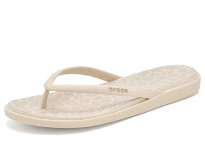 Crocs Miami Round Toe Flip-flop Sandals Women's Sandals Almond Tint/leopard: 11 M, Synthetic In Neutral
