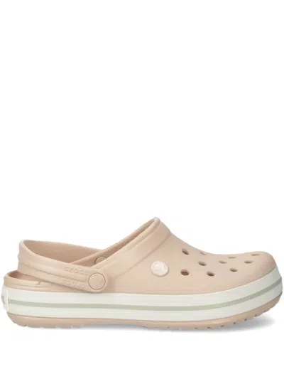 Crocs Perforated Striped Slides In Neutral